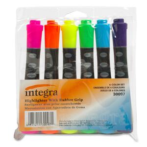 Integra Rubber Grip Large Barrel Highlighter - Chisel Marker Point Style - Fluorescent Pink Ink, Fluorescent Blue Ink, Fluorescent Green Ink, Fluorescent Orange Ink, Fluorescent Purple Ink, Fluorescent Yellow Ink - 6 / Set
