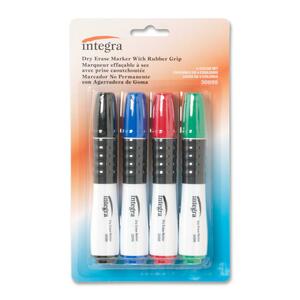 Integra Dry Erase Marker - Chisel Marker Point Style - Black Ink, Blue Ink, Red Ink, Green Ink - 4 / Set