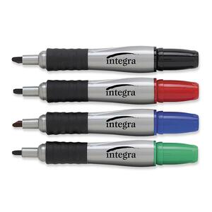 Integra Large Rubbergrip Permanent Markers - Chisel Marker Point Style - Black Ink, Blue Ink, Red Ink, Green Ink - 4 / Pack