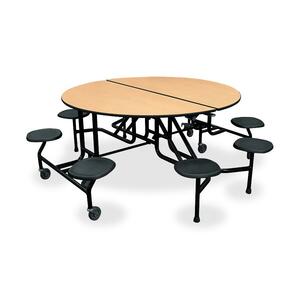 HON Cafeteria Table - Round x 29" x 0.75" - 60" - Steel - Navy Blue, Black, Natural Maple