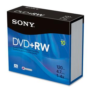 Sony 8x DVD+RW Media - 4.7GB - 120mm Standard - 10 Pack Jewel Case