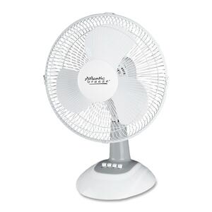 Atlantic Breeze Oscillating Desk Fan - 12" Diameter - 3 Speed - Oscillating - 19.5" Height x 14" Width x 11.5" Depth - Plastic, Metal Grille - Light Gray
