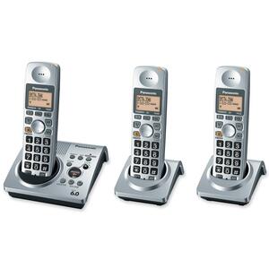 Panasonic KX-TG1033S Digital Cordless Phone with Three Handsets - 1 x Phone Line(s) - Headset Jack - Silver