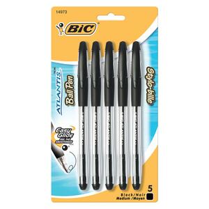 BIC Atlantis Stick Ballpoint Pen - 1.2 mm Pen Point Size - Black Ink - Clear Barrel - 5 / Pack