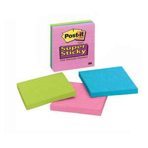Post-it Super Sticky Adhesive Note - Self-adhesive - 4" x 4" - Assorted - Paper - 3 / Pack
