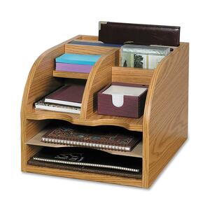 Safco 3-Way Corner Radius Organizer - 16.5" x 13.25" x 11" - 3 Compartment(s) - Wood - Medium Oak