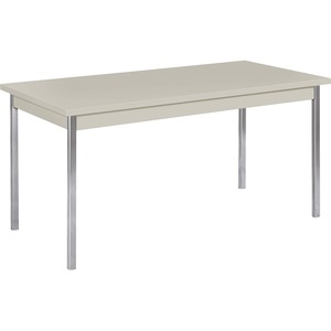 HON High-pressure Laminate Utility Table - Rectangle - 60" x 30" x 29" - Chrome, Metal, PVC, Steel - Light Gray