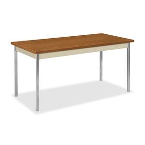 HON High-pressure Laminate Utility Table - Rectangle - 60" x 30" x 29" - Chrome, Metal, PVC, Steel - Medium Oak