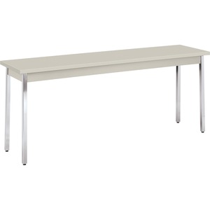 HON High-pressure Laminate Utility Table - Rectangle - 72" x 18" x 29" - Chrome, Metal, PVC, Steel - Light Gray