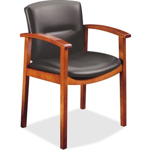 HON Park Avenue Hardwood and Leather Guest Chair - Wood Cherry Frame23" x 22" x 33" - Leather Black Seat