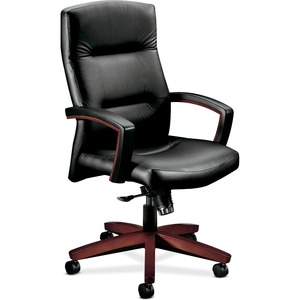 HON Park Avenue High-back Executive Chair - Hardwood Mahogany Frame26" x 29" x 44.5" - Leather Black Seat