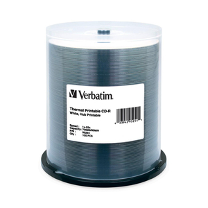 Verbatim CD-R 700MB 52X White Thermal Printable, Hub Printable - 100pk Spindle - 700MB - 100 Pack