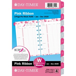 Day-Timer Pink Ribbon 2 PPW Refill - Weekly - 5.5" x 8.5" - January till December - 8:00 AM to 5:00 PM - 1 Week Per 2 Page(s) - White