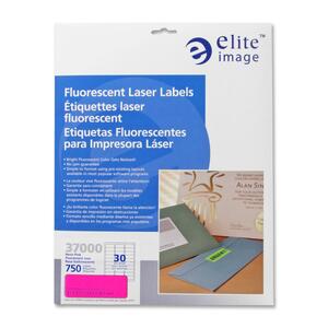 Elite Image Fluorescent Laser Label - 1" Width x 2.65" Length - Permanent - 750 / Pack - Neon Pink