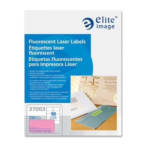Elite Image Fluorescent Laser Label - 2" Width x 4" Length - Permanent - 250 / Pack - Neon Pink