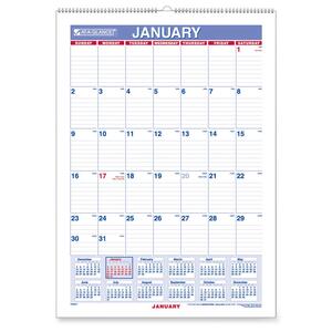 At-A-Glance Laminated Wall Calendar - Monthly - 8" x 11" - January till December - 1 Month Per 1 Page(s) - White, Blue
