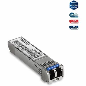 TRENDnet SFP to RJ45 Mini-GBIC Single Mode LC Module; TEG-MGBS40; Up to 40 km; Single-mode Fiber; LC Connector-Type; Connect with a Standard Mini-GBIC Slot; Duplex LC Connector; Lifetime Protection