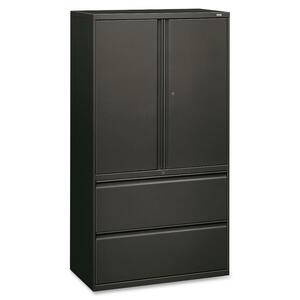 HON 800 Series Wide Lateral File with Storage Cabinet - 36" x 19.25" x 67" - Steel - 2 x Shelf(ves) - 2 x File Drawer(s) - Letter - Charcoal