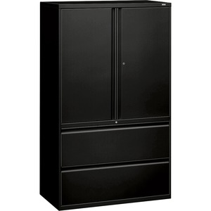 HON 800 Series Wide Lateral File with Storage Cabinet - 42" x 19.25" x 67" - Steel - 2 x Shelf(ves) - 2 x File Drawer(s) - Letter - Black