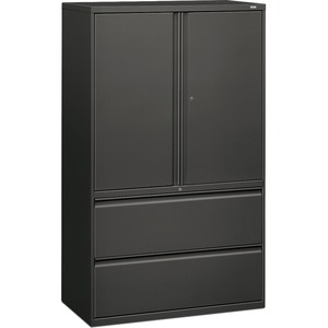 HON 800 Series Wide Lateral File with Storage Cabinet - 42" x 19.25" x 67" - Steel - 2 x Shelf(ves) - 2 x File Drawer(s) - Letter - Charcoal
