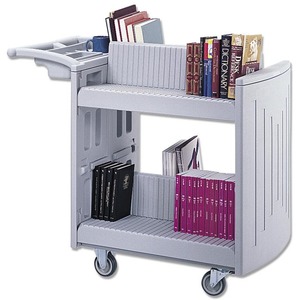 Safco Molded Book Cart - 2 Shelf - 400 lb Capacity - 4 x 4" Caster - Polyethylene - 45" x 23" x 37" - Light Gray