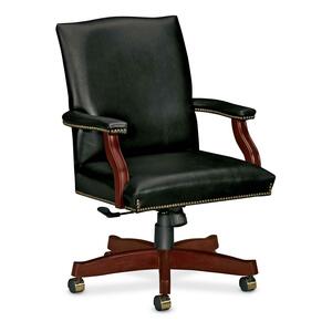 HON Executive Leather Crest Back Chair - Wood Black Frame27" x 29.5" x 42" - Black Seat
