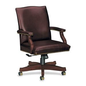 HON Executive Leather Crest Back Chair - Wood Mahogany Frame27" x 29.5" x 42" - Leather Burgundy Seat