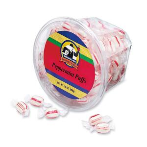 Genuine Joe Refreshing Peppermint Puff Candy - Peppermint - Reusable Tub, Fat Free - 20 oz - 1 Each