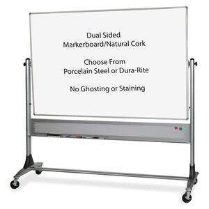 Balt Reversible Porcelain/Cork Easel Board - 6ft x 4ft - Platinum