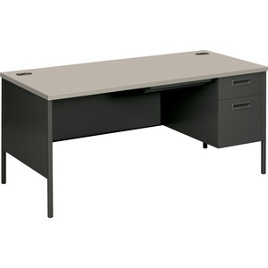 HON Metro Classic P3265RG2S Right Pedestal Desk - 66" Width x 30" Depth x 29.5" Height - Single Pedestal on Right Side - Steel - Charcoal Gray