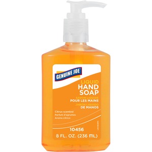 Genuine Joe Liquid Soap - 8.5oz - Push Pump Dispenser - Anti-bacterial, Moisturizing, Dye-free - Orange
