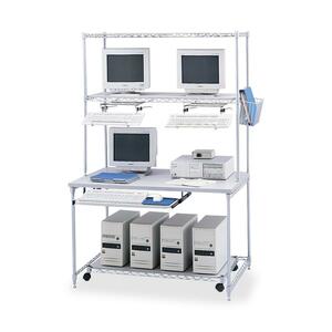 Safco Wire Lan Workstation with Laminate Worksurface - Rectangle - 2 Shelf, 1 Tray - 30" x 48" x 73" x 1" - Steel - Gray