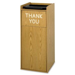 Safco Wood Tray Top Receptacle - 36gal Capacity - Square - 44" Height x 19" Width x 19.25" Depth - Wood - Oak