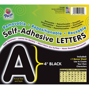 Pacon Self-Adhesive Removable Letters - 78 Character - 4"Black