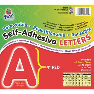 Pacon Self-Adhesive Removable Letters - 78 Character - 4"Red