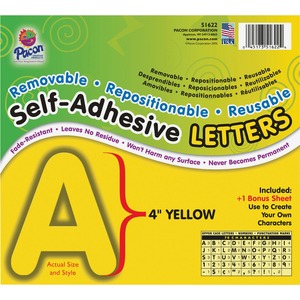 Pacon Self-Adhesive Removable Letters - 78 Character - 4"Yellow