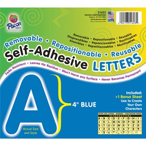 Pacon Self-Adhesive Removable Letters - 78 Character - 4"Blue