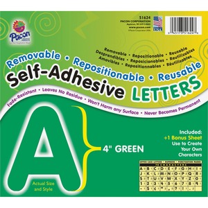 Pacon Self-Adhesive Removable Letters - 78 Character - 4"Green