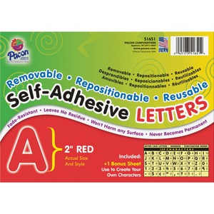 Pacon Colored Self-Adhesive Removable Letters - 159 Character - 2"Red