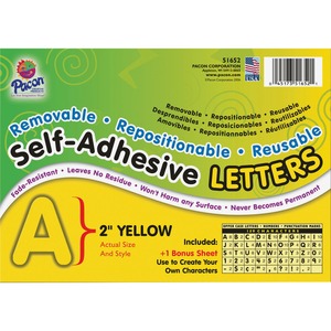 Pacon Colored Self-Adhesive Removable Letters - 159 Character - 2"Yellow