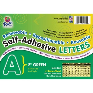 Pacon Colored Self-Adhesive Removable Letters - 159 Character - 2"Green