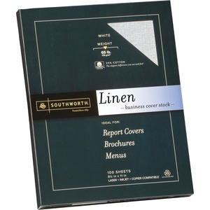 Southworth Fine Linen Cover Paper - Letter - 8.5" x 11" - 65lb - Linen - 100 x Sheet - White