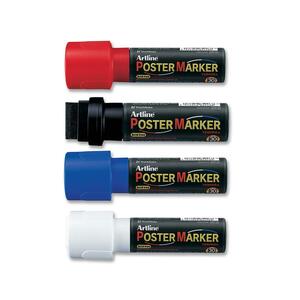 Shachihata Poster Marker - Chisel Marker Point Style - 30 mm Marker Point Size - Red Ink, Black Ink, Blue Ink, White Ink - 4 / Pack