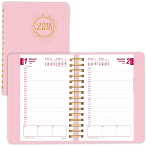 Brownline Daily Planner - Daily - 5" x 8" - January till December - 7:00 AM to 7:30 PM - 1 Day Per 1 Page(s) - Pink