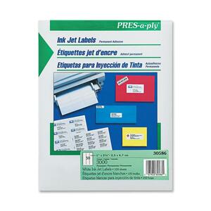 Avery PRES-a-ply Address Label - 2.62" Width x 1" Length - Permanent - 3000 / Box - White