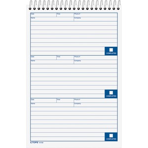 Tops Message Log Book - 50 Sheet(s) - Spiral Bound - 3 Part - 6" x 9" Sheet Size - White