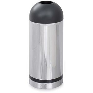 Safco Reflections Open Top Dome Receptacle - 15gal Capacity - 6" Opening Diameter - 34" Height - 15" Diameter - Steel - Black Accents, Chrome