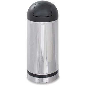 Safco Reflections Push Top Dome Receptacle - 15gal Capacity - 35" Height - 15" Diameter - Steel - Black Accents, Chrome