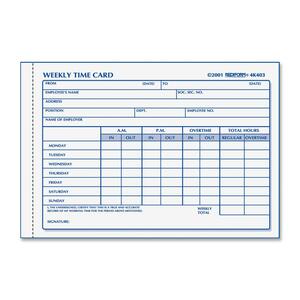 Rediform Weekly Employee Time Card - Gummed - 1 Part - 4.25" x 6" Form Size - 100 / Pad