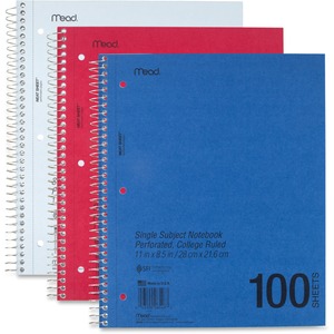 MeadWestvaco Mid Tier Notebook - 100 Sheet(s) - 15lb - College Ruled - Letter 8.5" x 11" - 1 Each - White